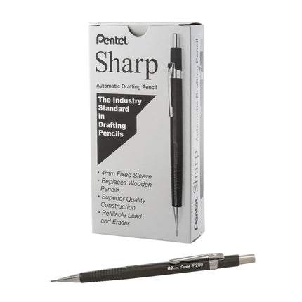 Pentel Sharp Mechanical Pencil, (0.9mm), Metallic Graphite Barrel, Box of 12 (P209MN)