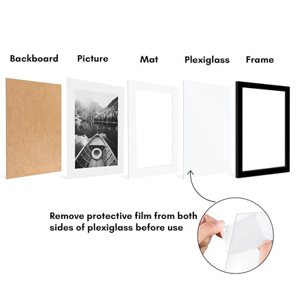 Americanflat 12x15 Picture Frame Set of 5 - Galleria Collection - Use as 9x12 With Mat or 12x15 Without Mat - Black Gallery Wall Display With Polished Plexiglass