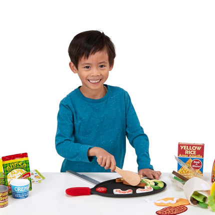 Melissa & Doug Fill & Fold Taco & Tortilla Set, 43 Pieces � Sliceable Wooden Mexican Play Food, Skillet, and More - FSC CertifiedTaco Play Food Set, Pretend Kitchen Toy for Kids Ages 3+