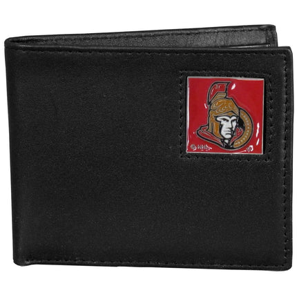 Portefeuille pliant en cuir des Sénateurs d'Ottawa de la LNH, emballé dans une boîte-cadeau, noir