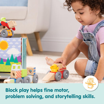 Melissa & Doug Blockables Snap And Play - Vehicles | Wooden Building Blocks, Creative Toys for Kids, 54 Pcs Set | Age 2+ - FSC Certified