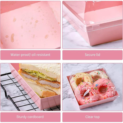 Ocmoiy Small Charcuterie Boxes with Clear Lids, To Go Paper Disposable Food Containers, 5 Inches Bakery Dessert Boxes for Sandwich, Cookie, Pastry, Cake Slice (Pink, 50ct)