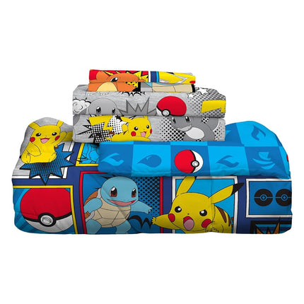 Franco Pokemon Bedding Super Soft Comforter and Sheet Set with Sham, 7 Piece Queen Size, (Official Licensed Product)