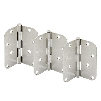 Prime-Line U 1150953 Bisagra Residencial Lisa para Puerta, 4 pulg. x 4 pulg. con Esquinas de Radio de 5/8 pulg., 4 Agujeros por Hoja con Tornillos, Acabado Níquel Satinado, Calibre de .087 pulg. (Paquete de 3)