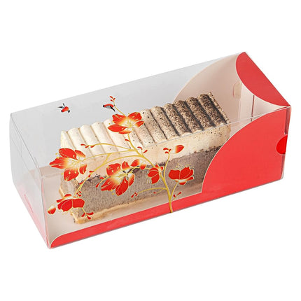 Restaurantware-7 Inch x 2.5 Inch Clear Dessert Boxes, 100 Red Paper Sleeve Transparent Candy Boxes - Bird Accent, No Grease Lining, Clear Plastic Clear Favor Boxes, Crack Resistant, Disposable