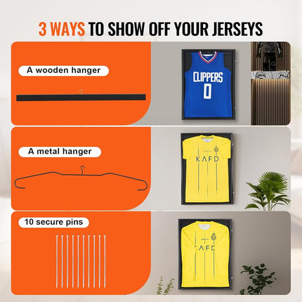 VEVOR Jersey Display Frame Case, 590 x 790 x 40 mm, Large Lockable Sport Jersey Shadow Box with 98% UV Protection PC Glass and Hangers, for Baseball Basketball Football Hockey Shirt and Uniform