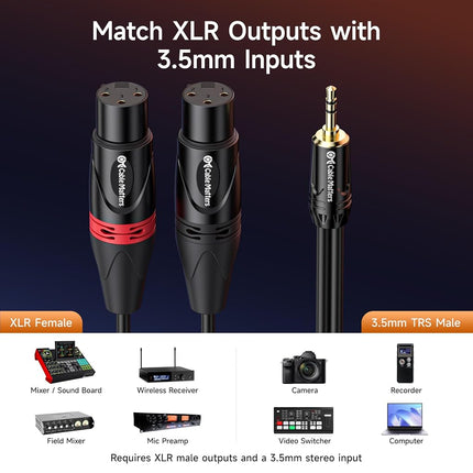 3.5mm TRS to Dual Female XLR Breakout Cable - 10 Feet