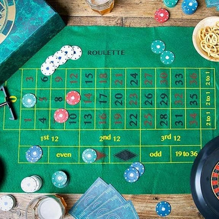 Talking Tables Casino Night Kit Poker, Blackjack, Roulette-Gambling Set for Adults, Gifts for Him | Contains Game Mat, Chips, Money, Balls, Playing Cards, Paper, Plastic, GAMECASINO