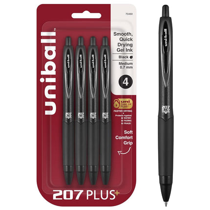 207PLUS+ Gel, 0.7MM, Black, 4pk