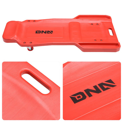 DNA MOTORING Camilla de taller de garaje rodante de plástico de perfil bajo de 38 pulgadas con bolsillos laterales y 4 ruedas, rojo, TOOLS-00393