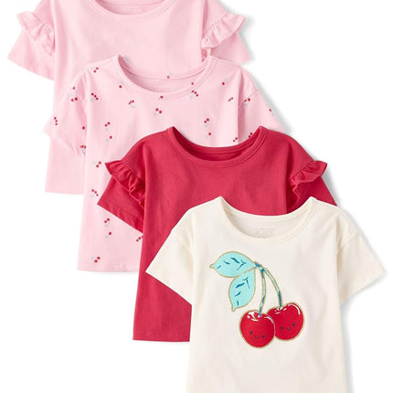 The Children's Place Baby-Girls and Toddler Short Sleeve Everyday Casual Knit Shirt, Cherries 4-Pack, 12-18 Months