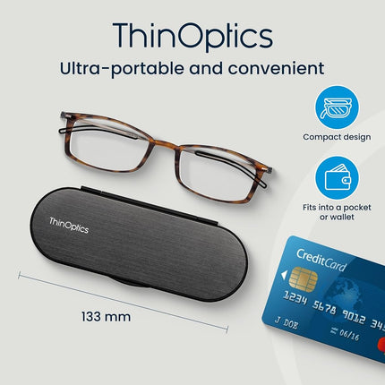 ThinOptics Blue Light Glasses 1.00, Tortoise Frame, Slim 4mm Case, Foldable