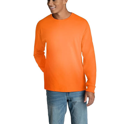 Fruit of the Loom Mens Eversoft Cotton Long Sleeve T Shirts, Breathable & Moisture Wicking with Odor Control, Long Sleeve - Safety Orange, XXXXL