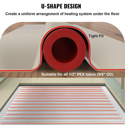 Plaques de transfert de chaleur VEVOR PEX, plaques de transfert de chaleur PEX en aluminium de 1,22 m, 100 plaques de transfert de chaleur radiante, plaques de transfert de chaleur de 1,27 cm conçues pour les tuyaux PEX