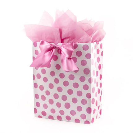 Hallmark Extra Large 15" Gift Bag with Tissue Paper (Pinky Dots and Bow) for Birthdays, Easter, Baby Showers, Bridal Showers, All Occasions