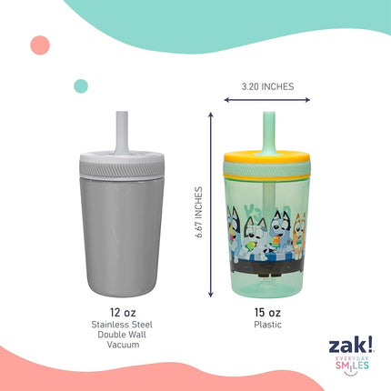 Zak Designs Bluey Kelso 15oz Leak-Proof Toddler Straw Cups, 2-Pack