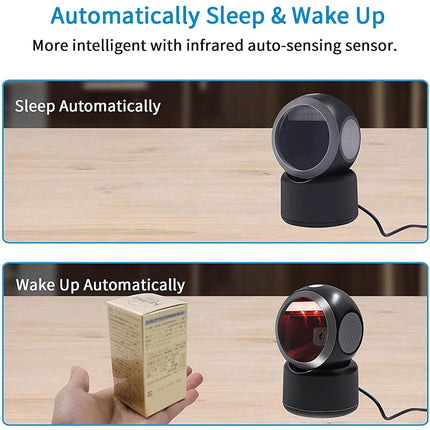 2D QR Hands-Free Barcode Scanner Omnidirectional Automatic Sensing Scanning USB Barcode Reader Adjustable Screen Scanning Platform Scanner for POS PC Supermarket Bookstore