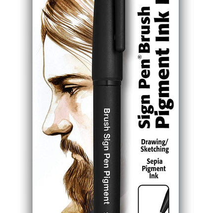 Pentel Arts Sign Pen Brush, Sepia Pigment Ink, 1 P