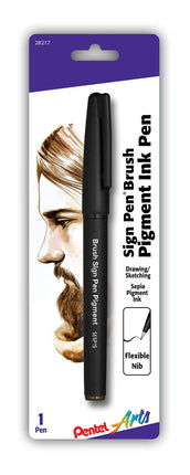 Pentel Arts Sign Pen Brush, Sepia Pigment Ink, 1 P