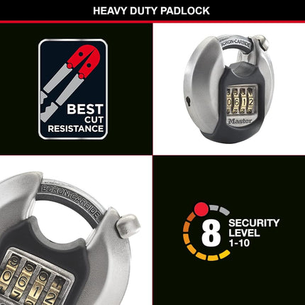 MASTER LOCK Heavy Duty Combination Padlock, Security Level 8/10, Combination, Outdoor, Stainless Steel, Weatherproof