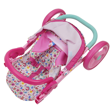 Baby Alive: Cochecito para muñecas – Rosa y arcoíris – Se adapta a muñecas de hasta 61 cm, capota retráctil, barra de seguridad delantera, ruedas giratorias, arnés de seguridad, juego de imitación para niños a partir de 3 años