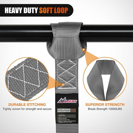 Nilight Soft Loop 1.7”×17" Motorcycle Tie Down Straps Heavy Duty 12000Lbs Max Break Strength for Securing ATV UTV Kayak Moving Cargo (8PK-Grey)