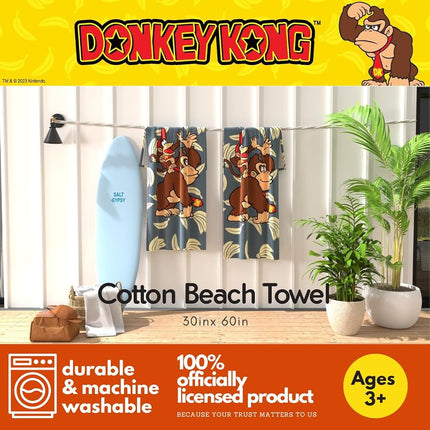 Franco Collectibles Nintendo Donkey Kong Gaming Soft Cotton Bath/Pool/Beach Towel, 60 in x 30 in, (100% Officially Licensed Product)