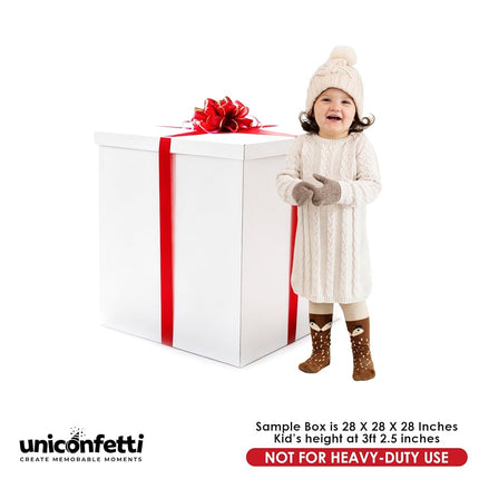 Extra Large Gift Box 28x28x28"—Giant, Jumbo, White Gift Boxes with Lid for Large Gifts, Big Presents for Birthday Surprise, Special Occasions, Unique Celebrations, Not for Heavy-Duty Storage Use