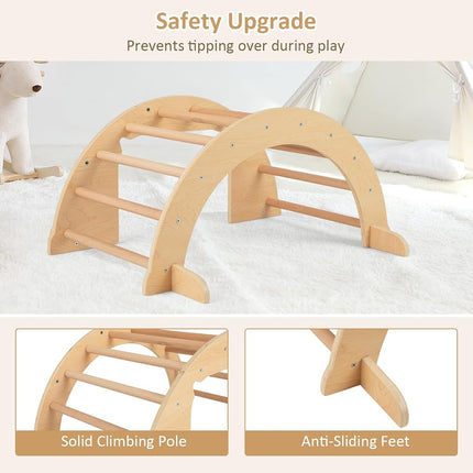 INFANS Wooden Arch Climber Rocker with Soft Cushion, 6 in 1 Montessori Climbing Toys for Toddlers, Waldorf Indoor Table Baby Children Ladder Gym Learning Playset Kids Boys Girls (Natural)