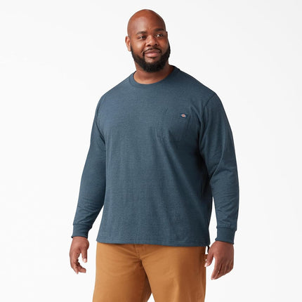 Camiseta de manga larga Dickies para hombre, cuello redondo, peso pesado, para trabajo, azul báltico con teñido jaspeado, talla mediana