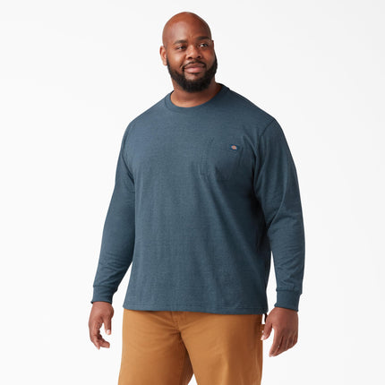Dickies Men's Long Sleeve Heavyweight Crew Neck Work Utility T-Shirt, Baltic Blue Single Dye Heather, S