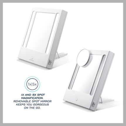 Espejo de Maquillaje Iluminado Conair con Aumento Localizado de 5X, Espejo de Tocador LED, Espejo de Aumento 1X/5X, Espejo de Mesa, con Cable, en Blanco Brillante
