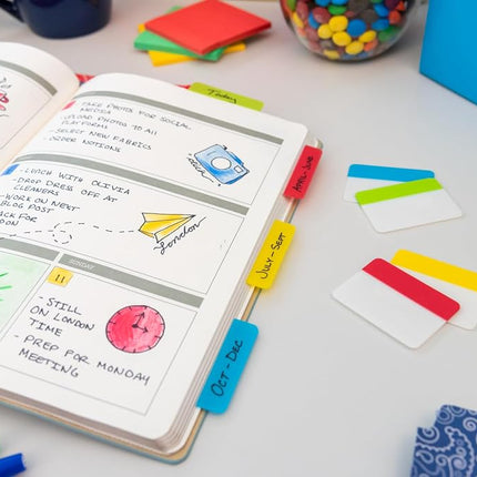 Post-it Tabs, 1 in Solid, Aqua, Lime, Yellow, Red, 22/Color, 88/Dispenser (686-ALYR1IN)