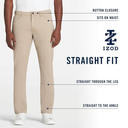 Izod Men's Saltwater Stretch Twill 5 Pocket Straight Fit Chino Pant Casual, Asphalt, 32W / 30L