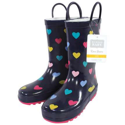 Hudson Baby Unisex-Child Rain Boots, Navy Hearts, 4 US Little Kid