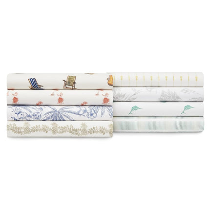 Tommy Bahama Sheet Set-100, Crisp & Cool, Lightweight & Moisture-Wicking Bedding, Cotton, Off the Grid Green/Blue/White, Queen