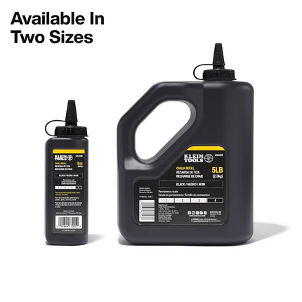 KLEIN TOOLS CHLK5BK Black Chalk Refill, 5 Pounds, Easy and Spill-Free Refills, Fade Resistant and Water Resistant Chalk Line, for Use on Drywall, Concrete