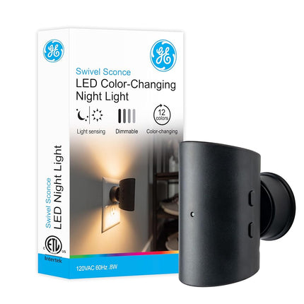 GE Directional LED Swivel Sconce Night Light, Plug-in, Color-Changing & Dimmable, Warm White, Dusk-to-Dawn Sensor, Adjustable for Hallway, Bedroom, Stairway � 1 Pack (82573)