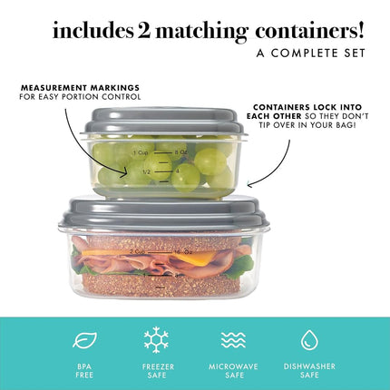 Fit & Fresh Cloverdale Adult Insulated Lunch Bag with Side Pouch & Carry Handles, Complete Lunch Kit Includes 2 Containers, Botanical Silo Navy