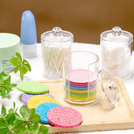 50 Pieces Compressed Natural Facial Sponges Round Soft Face Exfoliator Cleansing Sponge Reusable Cosmetic Sponge with Clear Plastic Sponge Storage Jar for Exfoliating, Makeup Removal (Multi-Color)