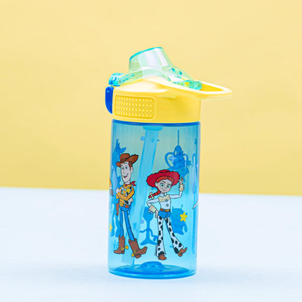 Zak Designs Disney Pixar Toy Story Sage Kids Water Bottle For School or Travel, 16oz Durable Plastic Water Bottle With Straw, Handle, and Leak-Proof, Pop-Up Spout Cover (Woody & Friends)