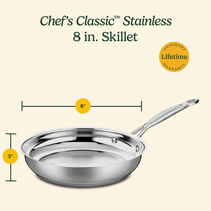 Cuisinart Chef's Classic 8" Skillet, Stainless Steel Frying Pan with Cool Grip Handle, Dishwasher Safe, Compatible for All stovetops Including Induction (722-20C)