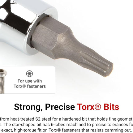 TEKTON 1/4 Inch Drive Torx Bit Socket Set with Rail, 10-Piece (T6-T30) | SHB90103