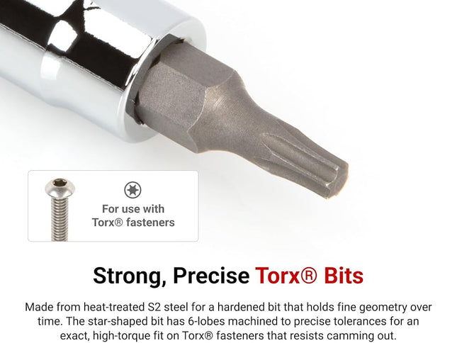 TEKTON 1/4 Inch Drive Torx Bit Socket Set with Rail, 10-Piece (T6-T30) | SHB90103