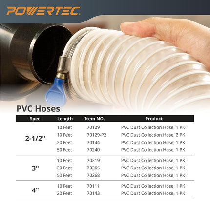 POWERTEC Color 70221 Dust Collection (6 Inch x 10 Feet) | Flexible Clear Vue Heavy Duty PVC Hose