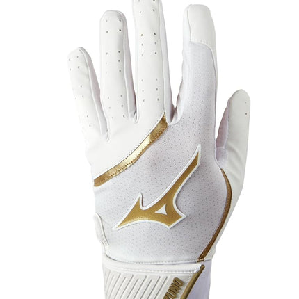 Mizuno MVP Youth Baseball Batting Glove, White-Gold, XX-Small