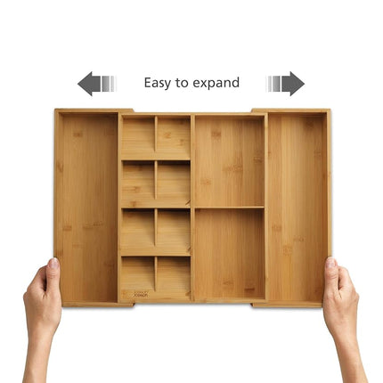 Joseph Joseph Drawerstore Expanding Cutlery, Utensil & Gadgets Organiser, Expandable In Drawer Space Saving Tray, Bamboo