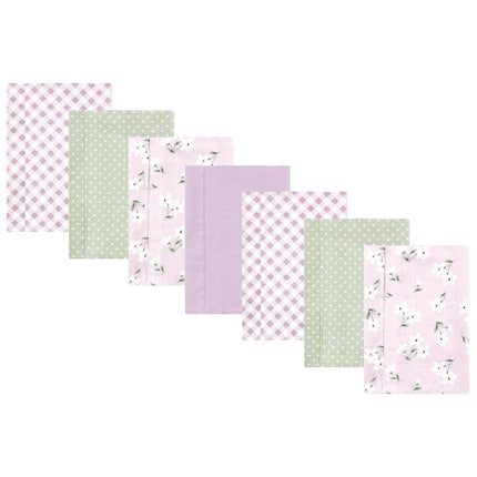 Hudson Baby Unisex Baby Cotton Flannel Burp Cloths, Purple Dainty Floral 7 Pack, One Size