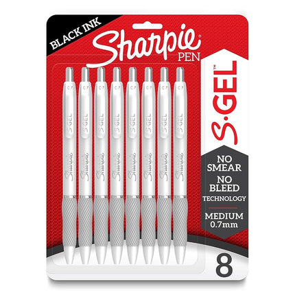 S-Gel, Gel Pens, Medium Point (0.7mm), Pearl White Body, Black Gel Ink Pens, 8 Count