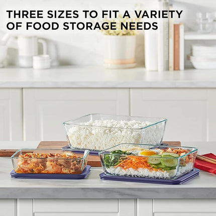 Pyrex Simply Store Rectangular Glass Food Storage Container Set with Lids – Durable High-Quality Glass and Stain-Resistant Design – Microwave, Dishwasher & Freezer Safe – 6-Piece Set
